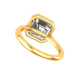 Underside view showing open gallery beneath bezel set Asscher stone.