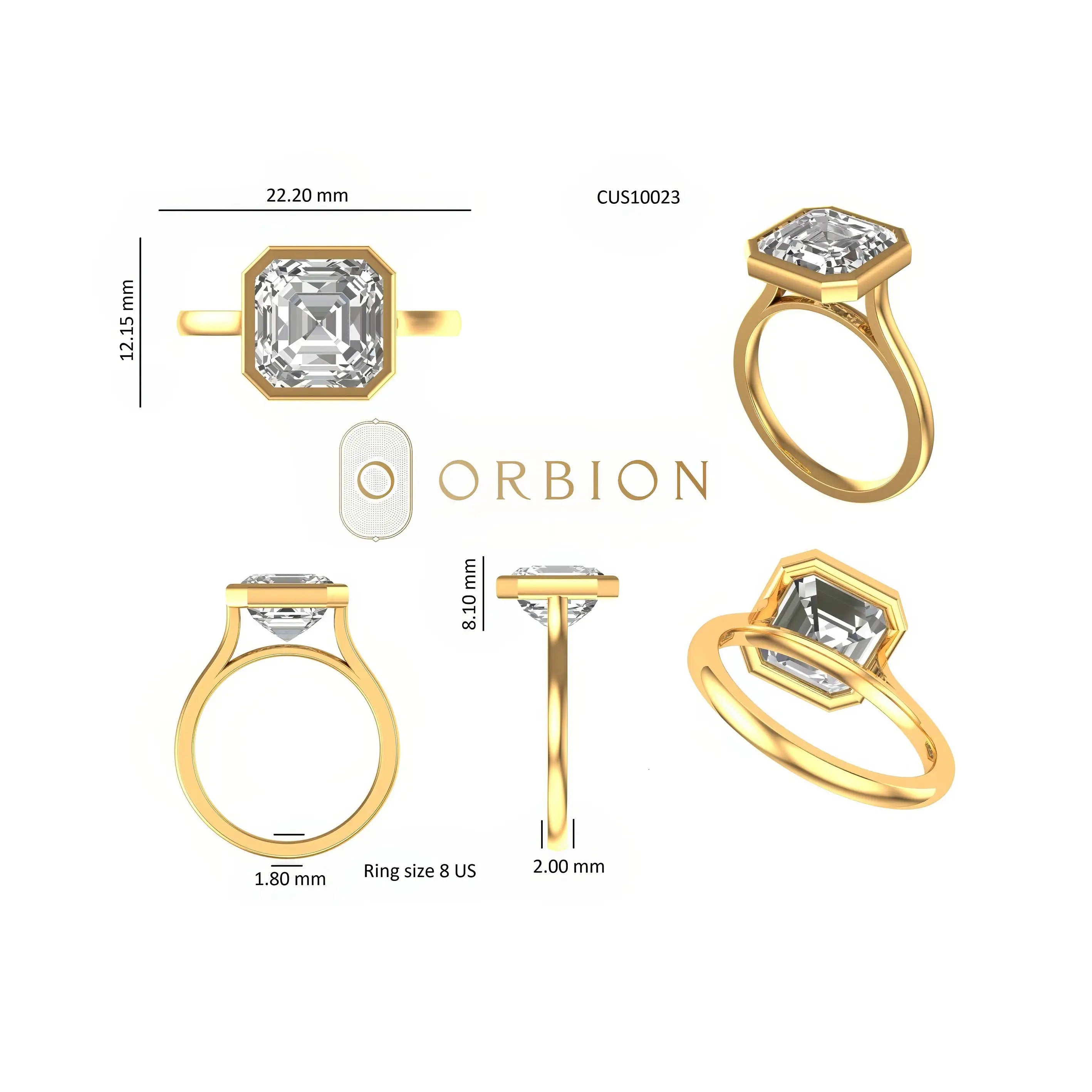 Measurement chart showing ring dimensions, band width, and setting height.