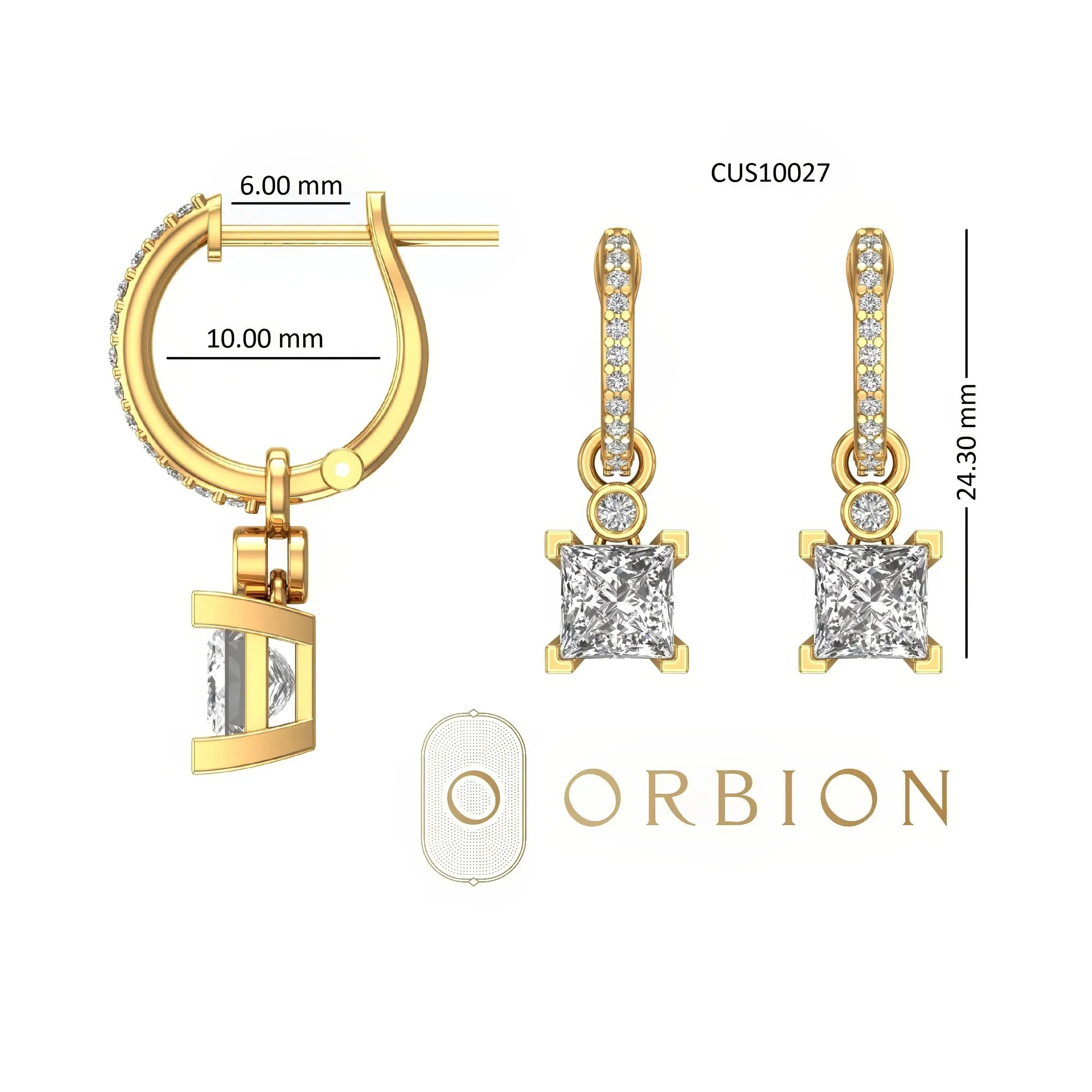 Size guide showing 10mm hoop diameter and 24.30mm total drop.
