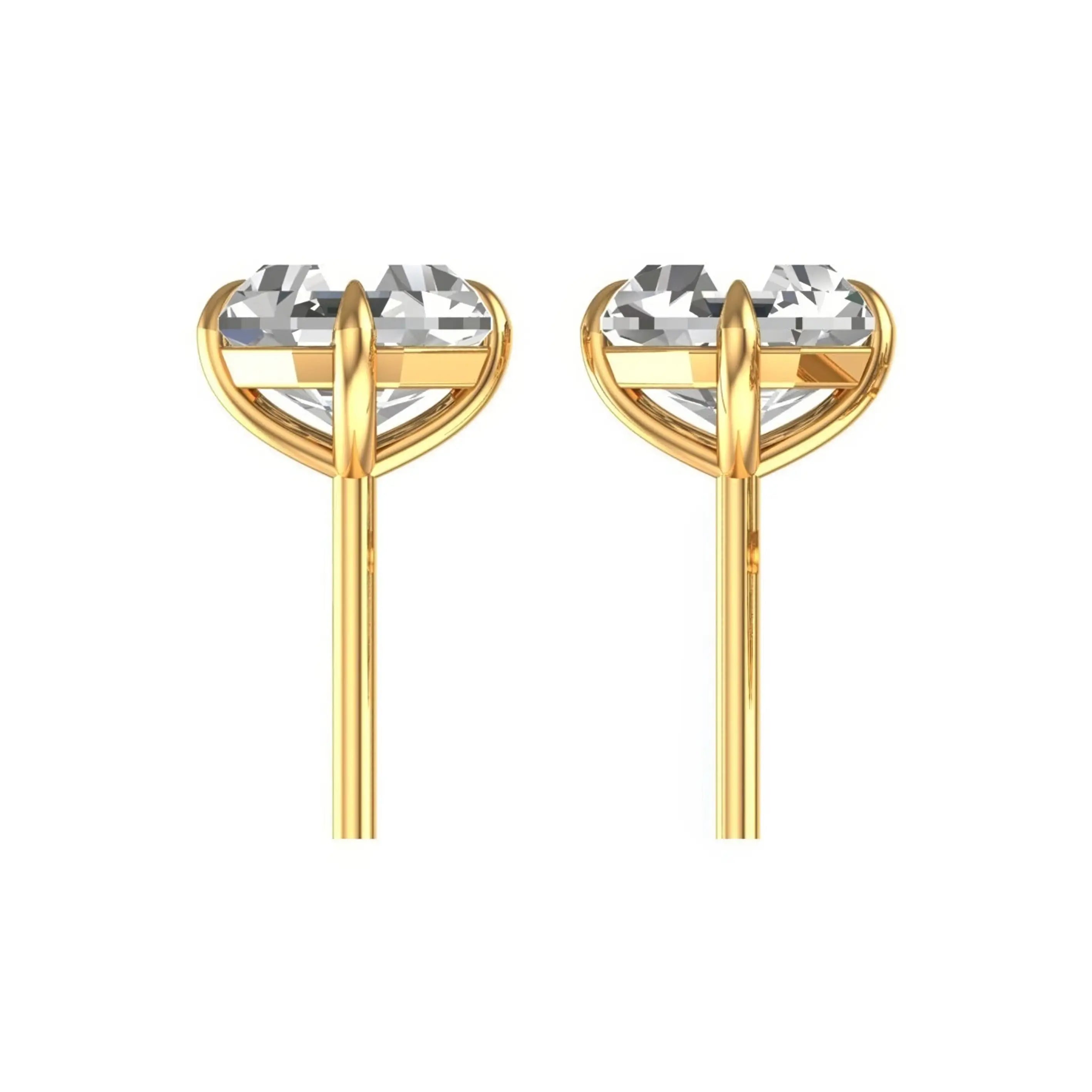 Side profile of antique Asscher moissanite studs with posts.