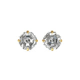Front view pair of Asscher cut moissanite stud earrings