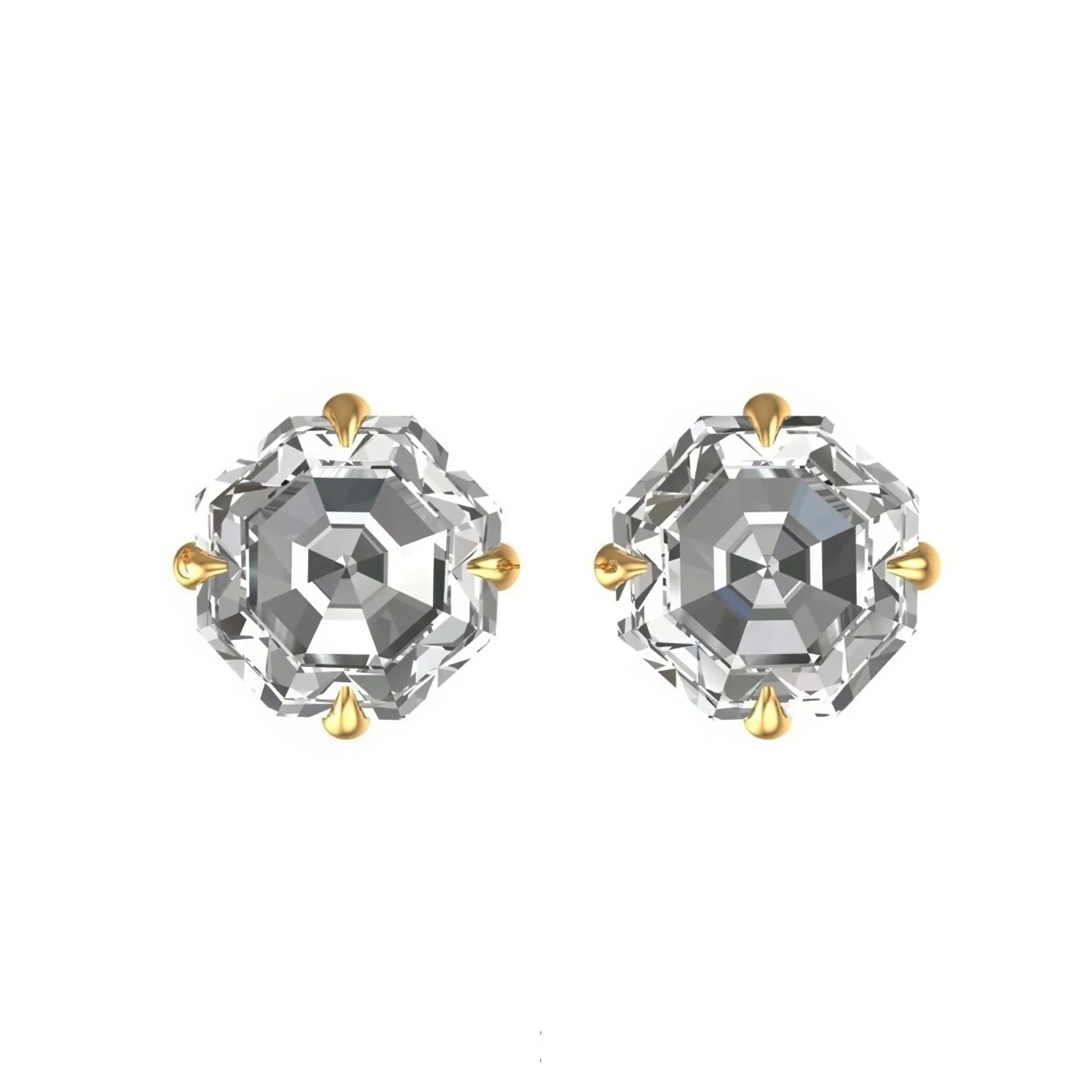 Front view pair of Asscher cut moissanite stud earrings