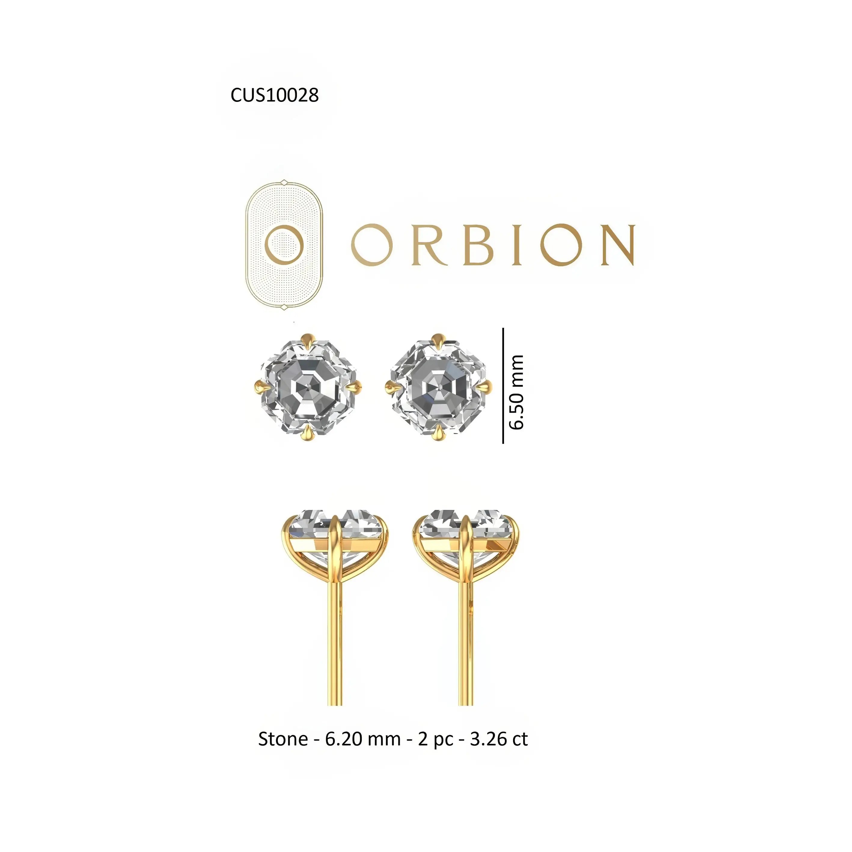 Stud earring dimensions showing dimension of the stones and length.