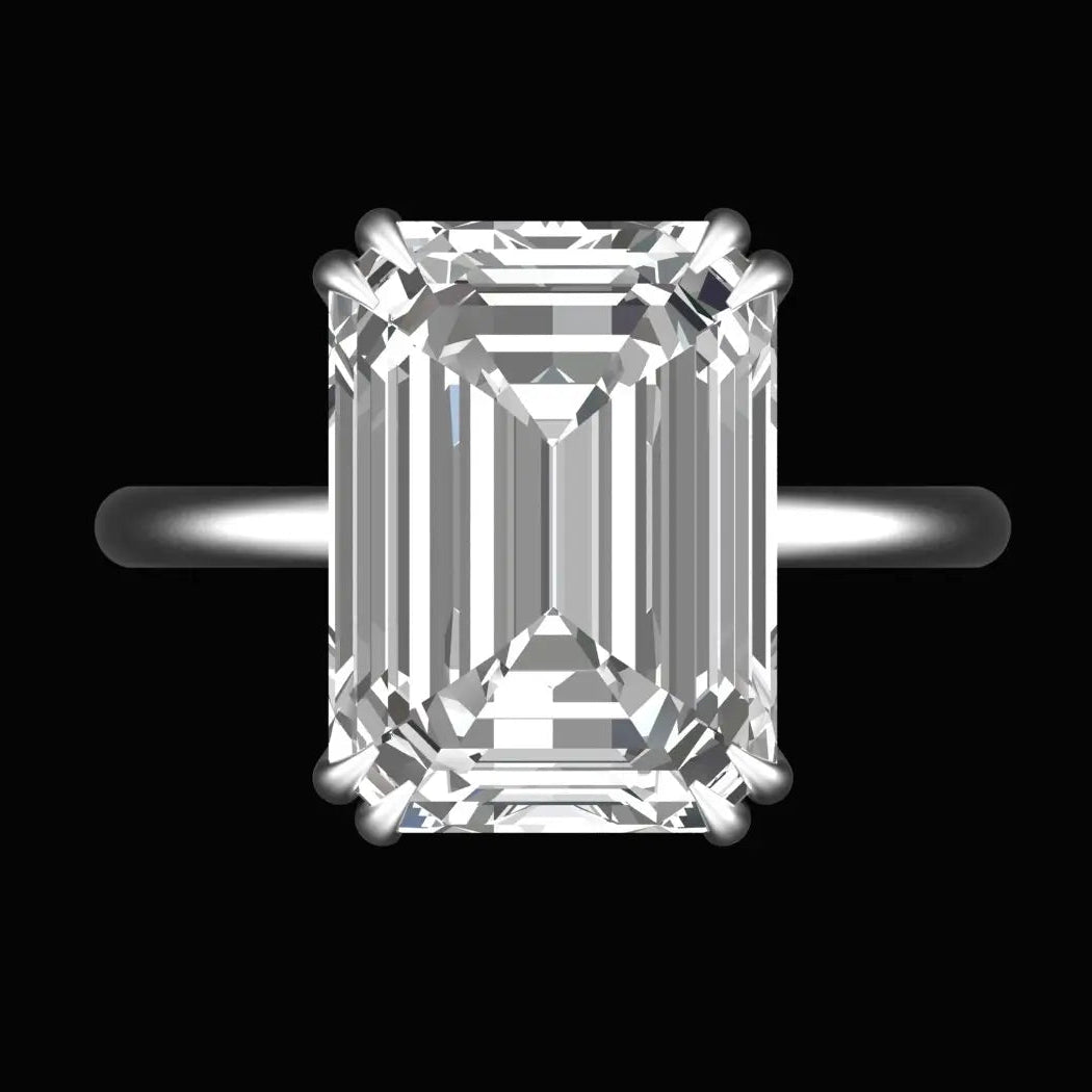 Large emerald cut lab diamond solitaire engagement ring in white gold