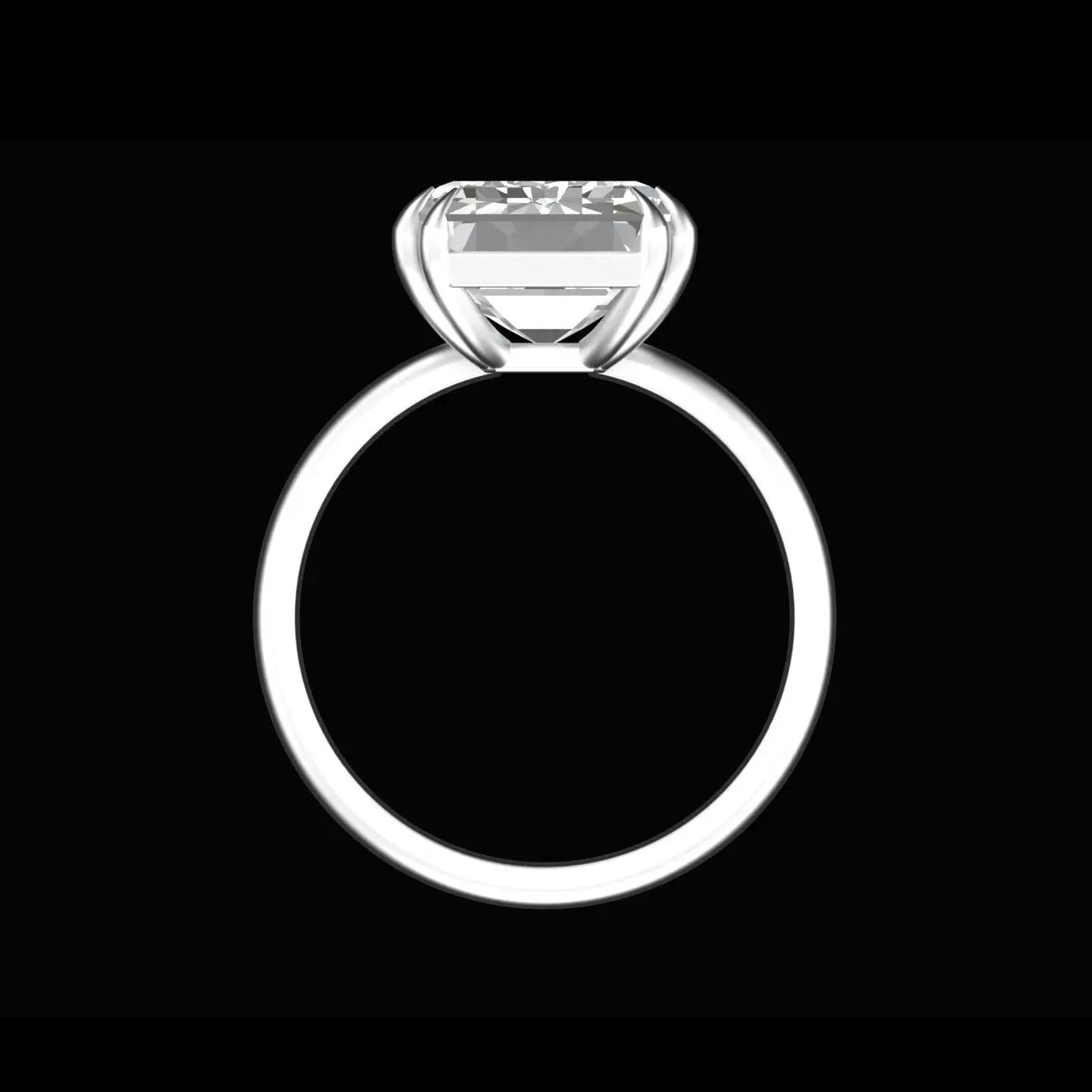 Emerald cut lab diamond ring with double claw prong white gold band