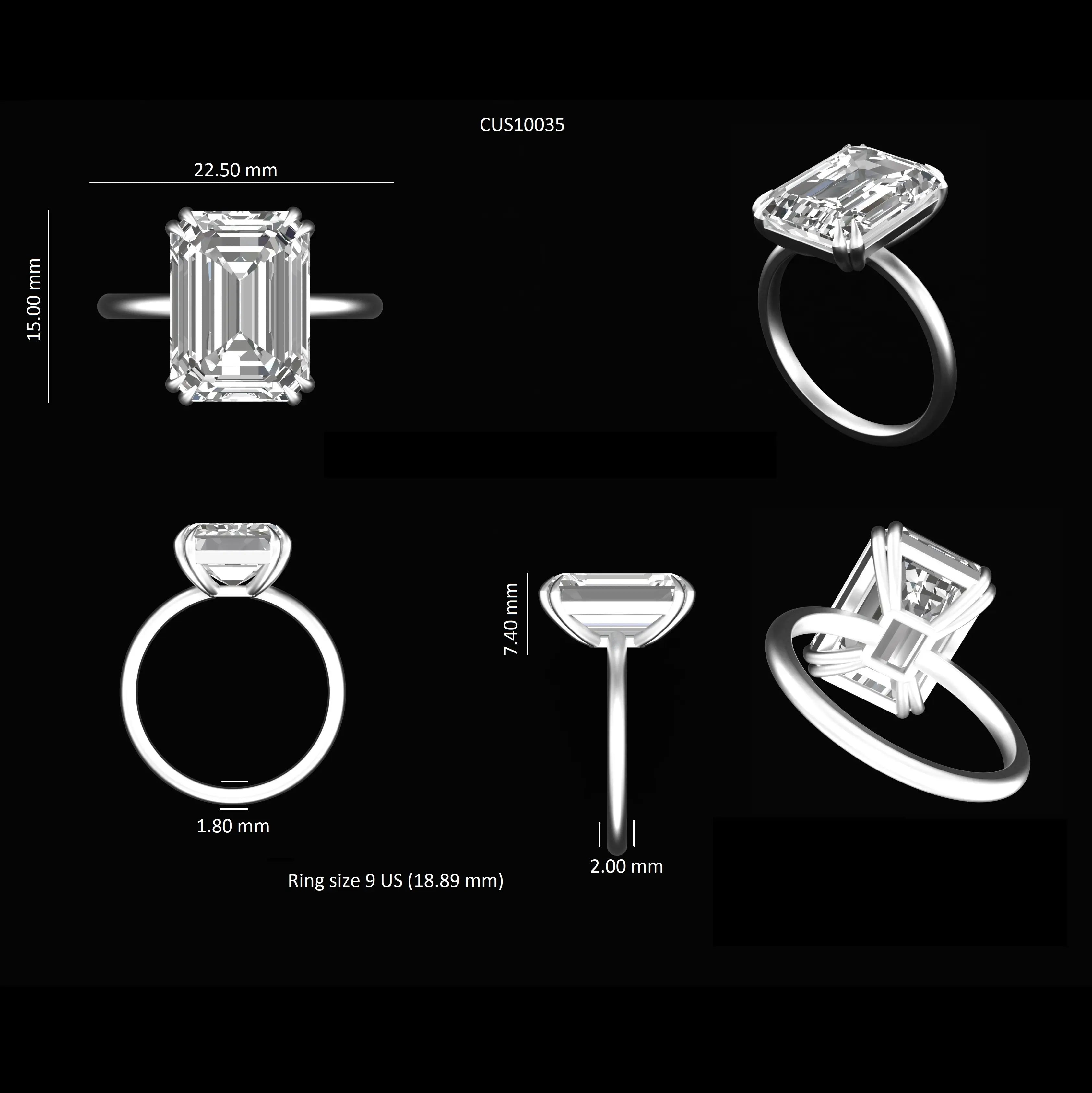 Modern emerald cut solitaire engagement ring with large center stone