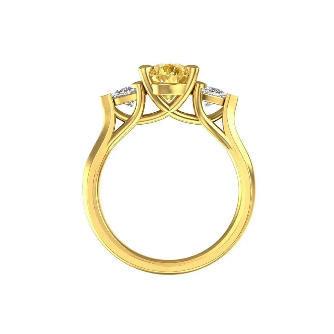 Three stone pear cut moissanite ring with trillion diamonds