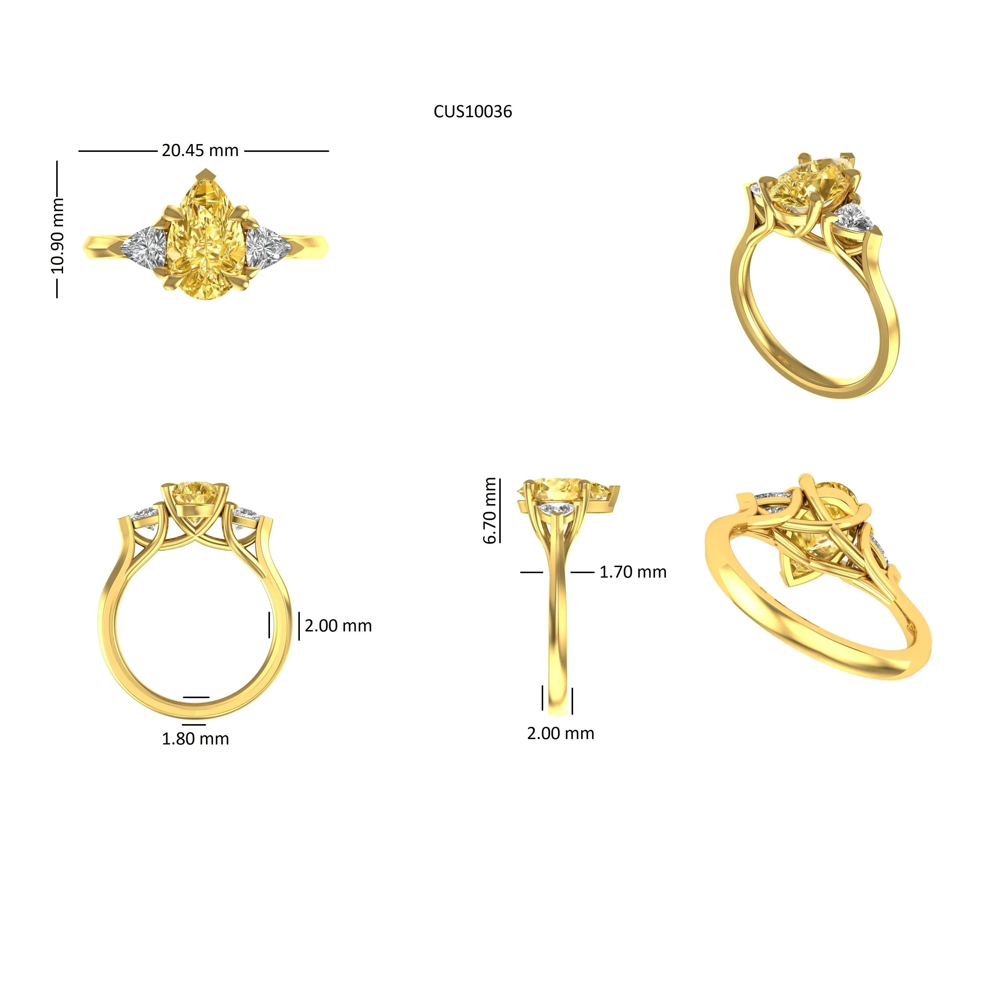 Trilogy champagne moissanite engagement ring with trillion side stones