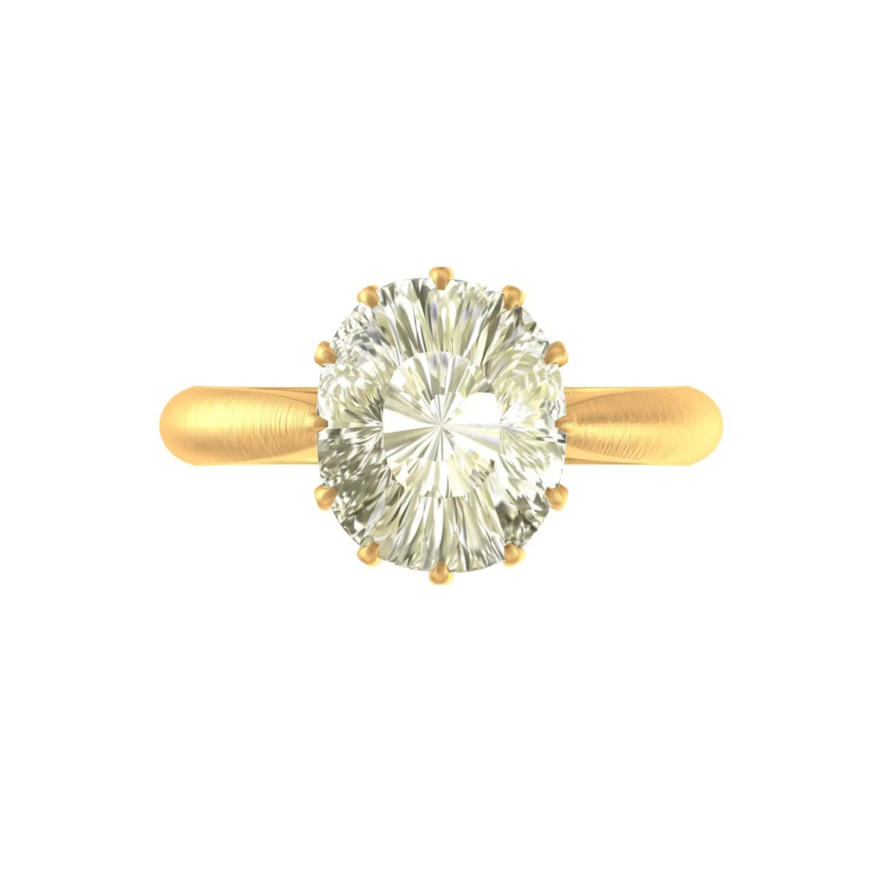 Top view cushion off-white solitaire in satin brushed yellow gold