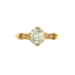 Top view elongated cushion ring with milgrain diamond shoulders