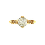 Top view elongated cushion ring with milgrain diamond shoulders