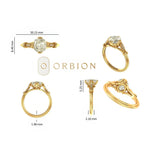 Dimension chart with measurements for elongated cushion engagement ring