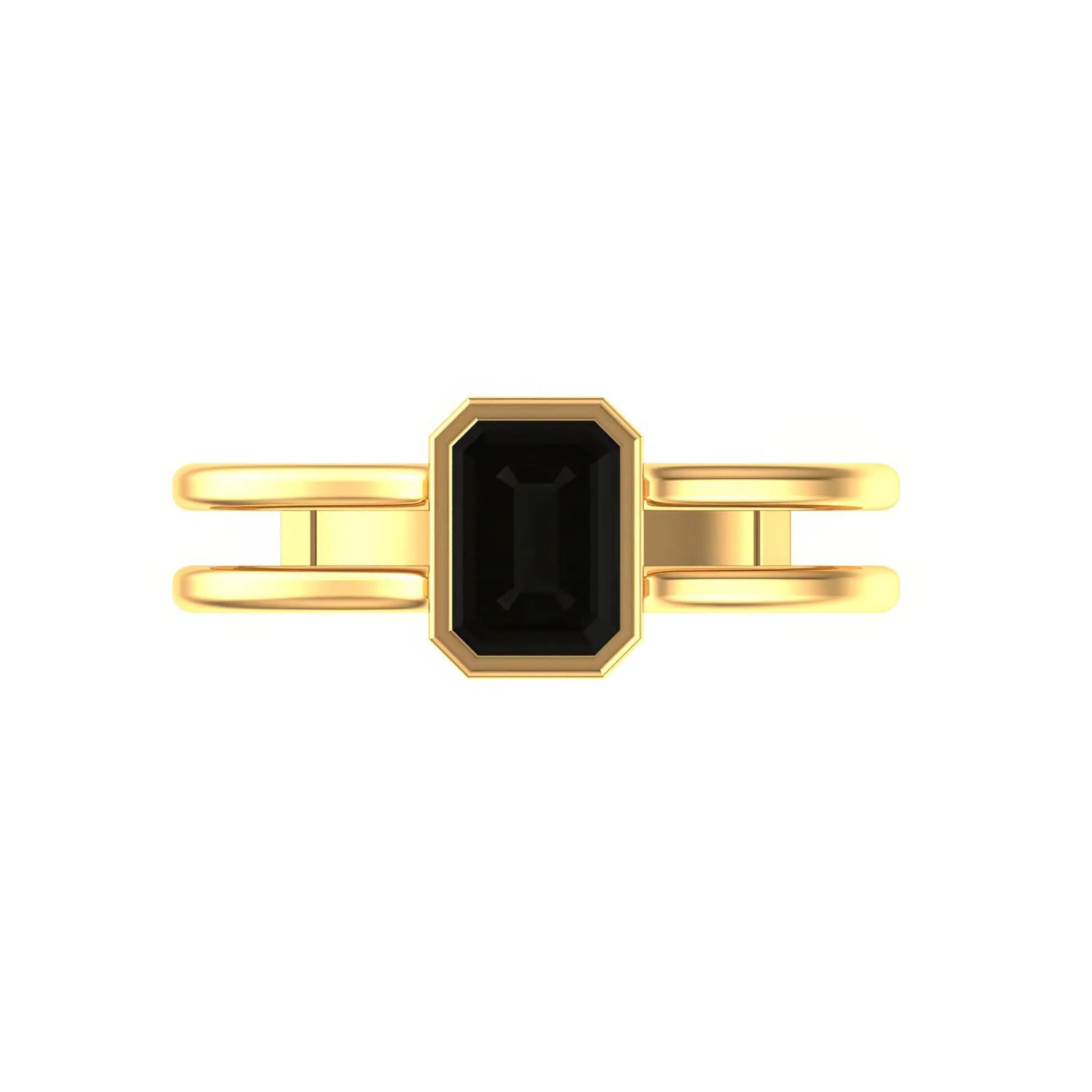 Top view twin band bezel ring with black emerald moissanite.