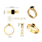 Dimension sheet with measurements for twin band black emerald bezel ring.