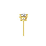 Side profile of yellow gold stud showing open basket and height