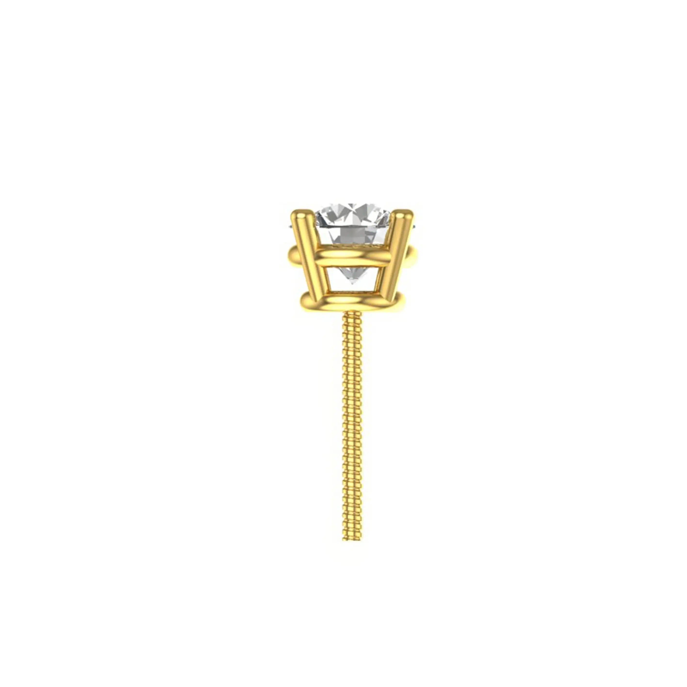 Side profile of yellow gold stud showing open basket and height