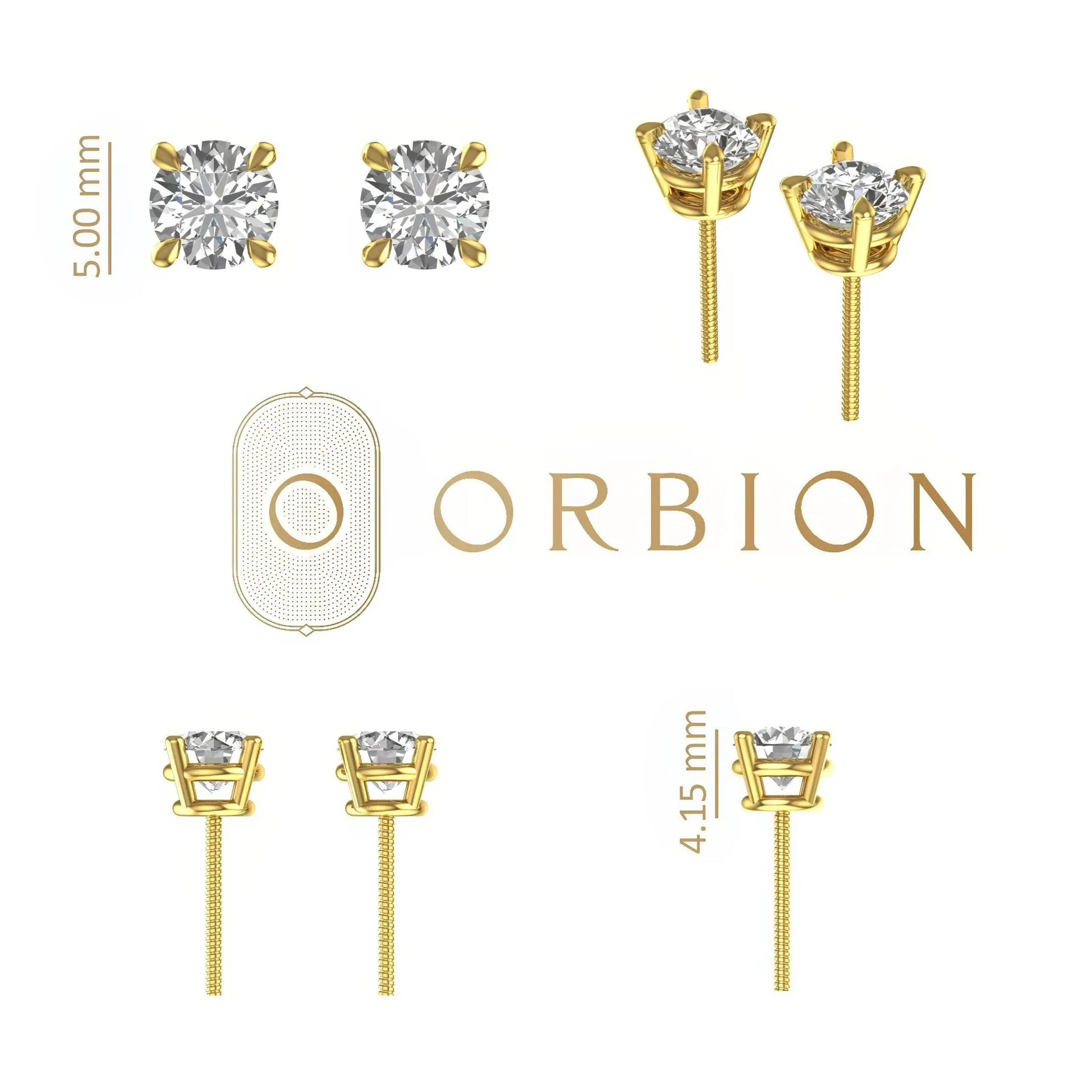 Stud earrings size chart showing stones and height