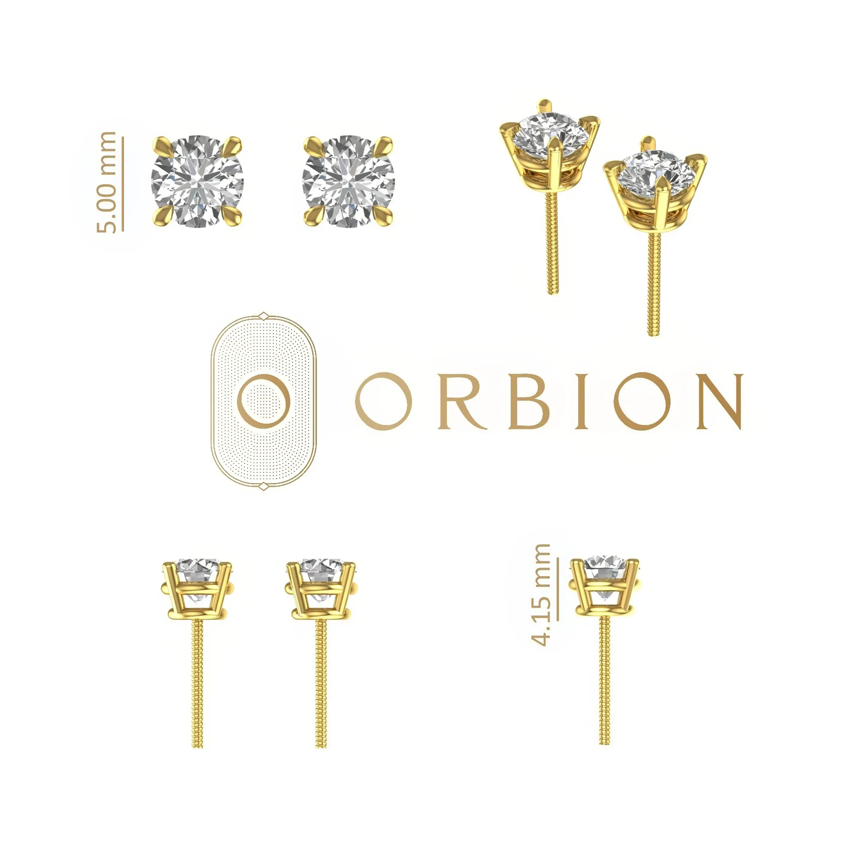 Stud earrings size chart showing stones and height