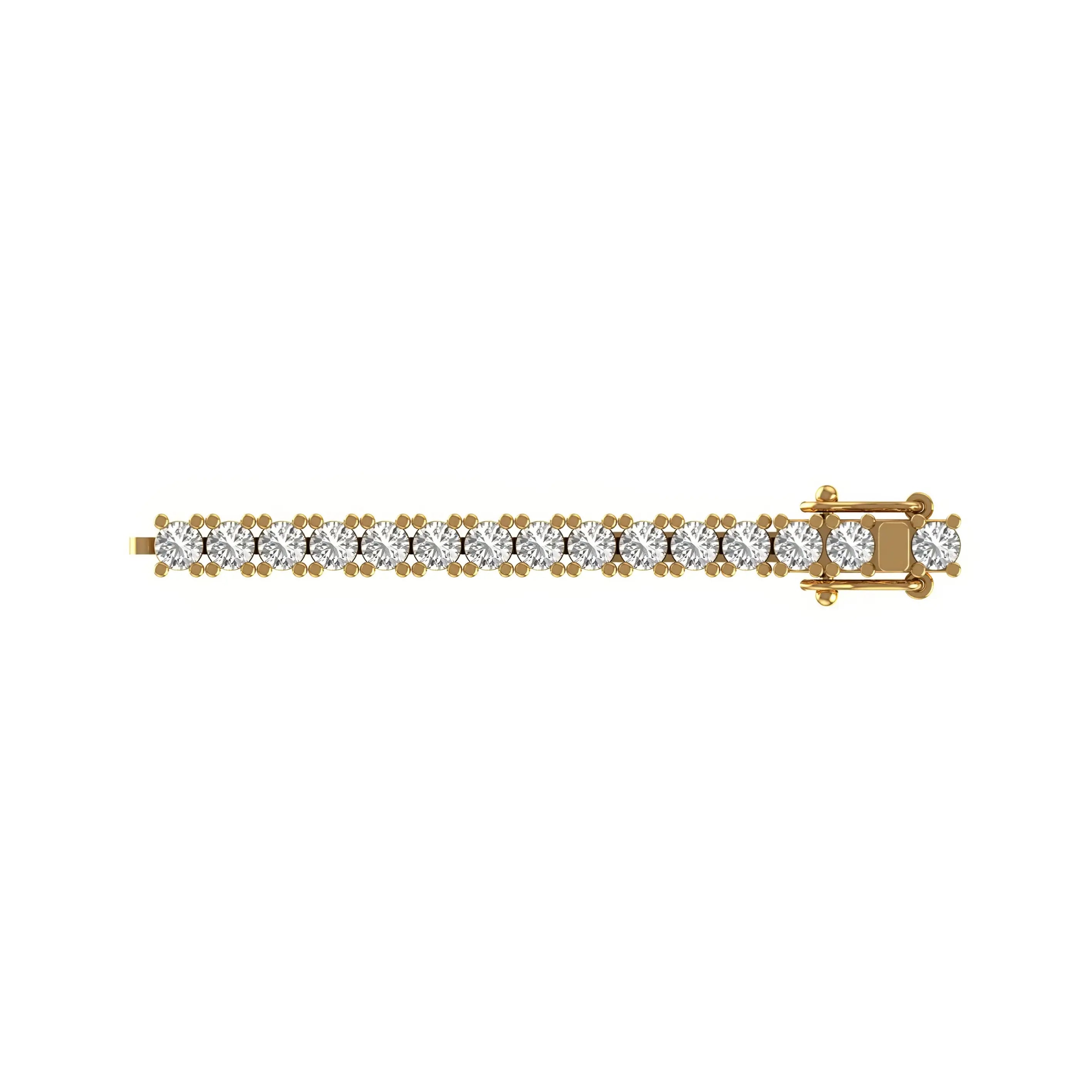 3mm round moissanite tennis bracelet in yellow gold, top view