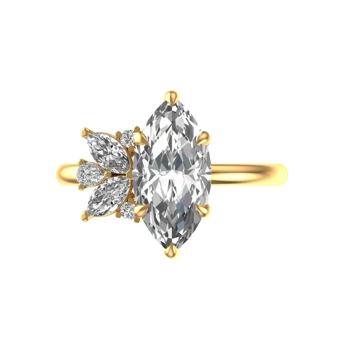 Marquise cut lab diamond cluster engagement ring