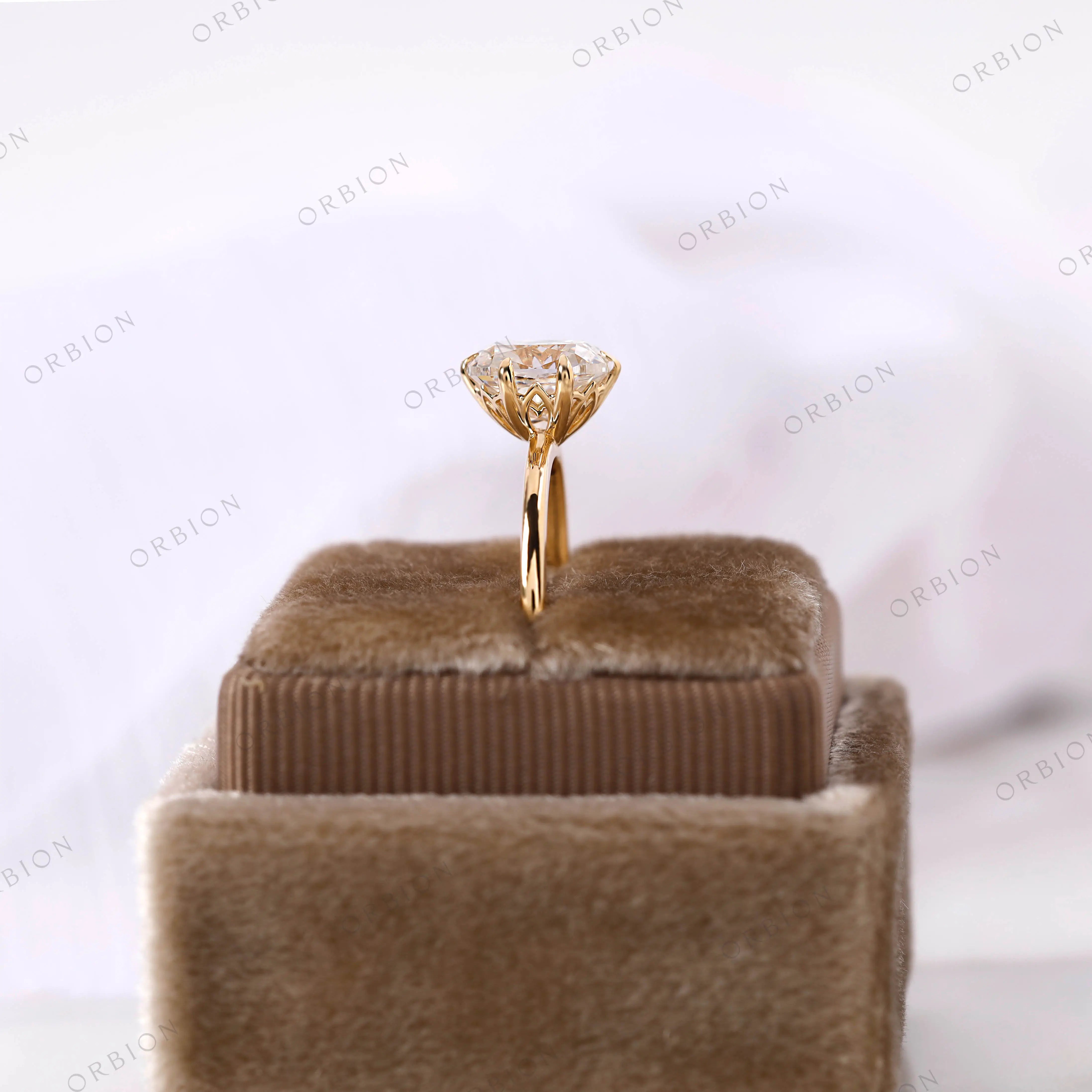 Elongated cushion lab diamond solitaire tulip set ring