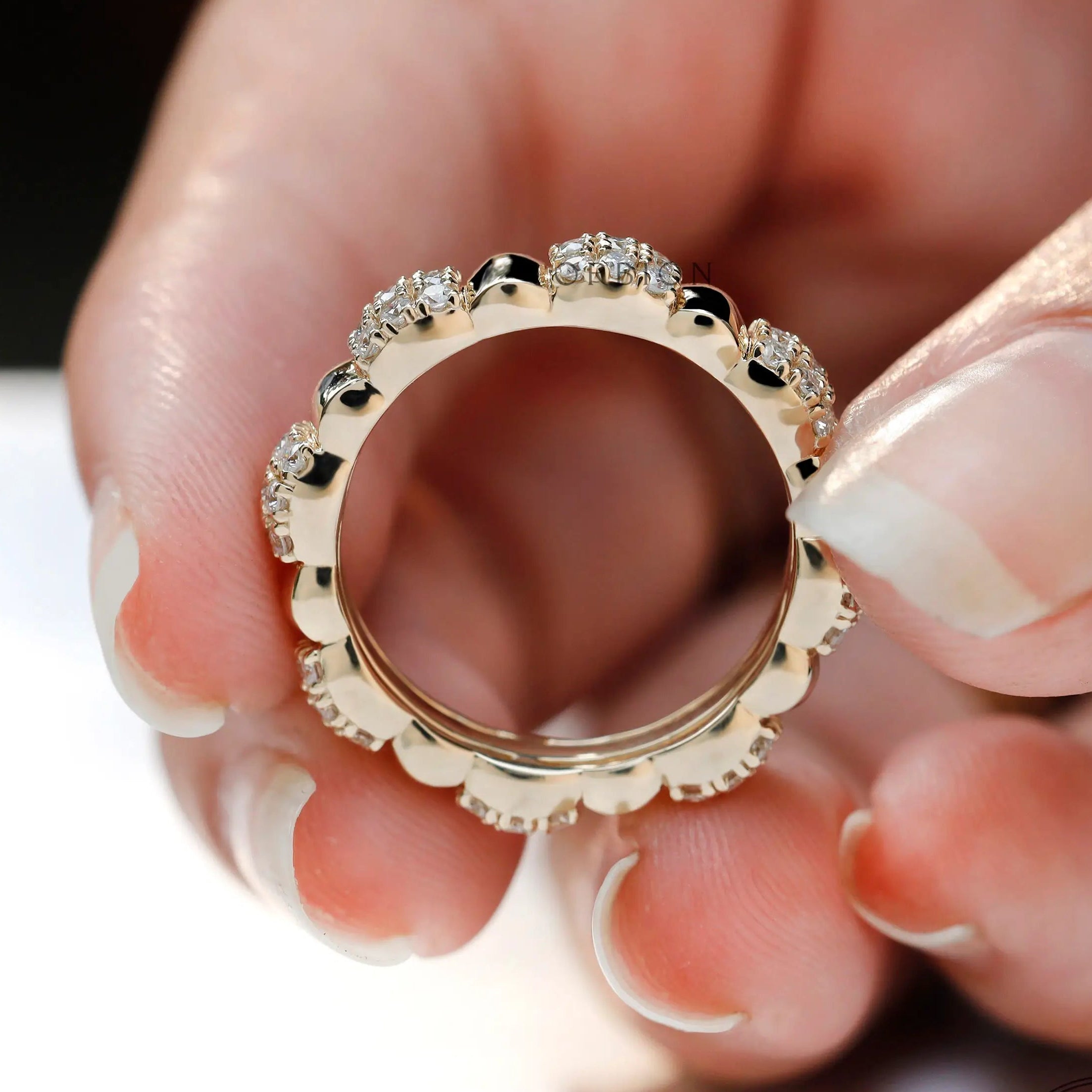 Glossy yellow gold full eternity wedding band