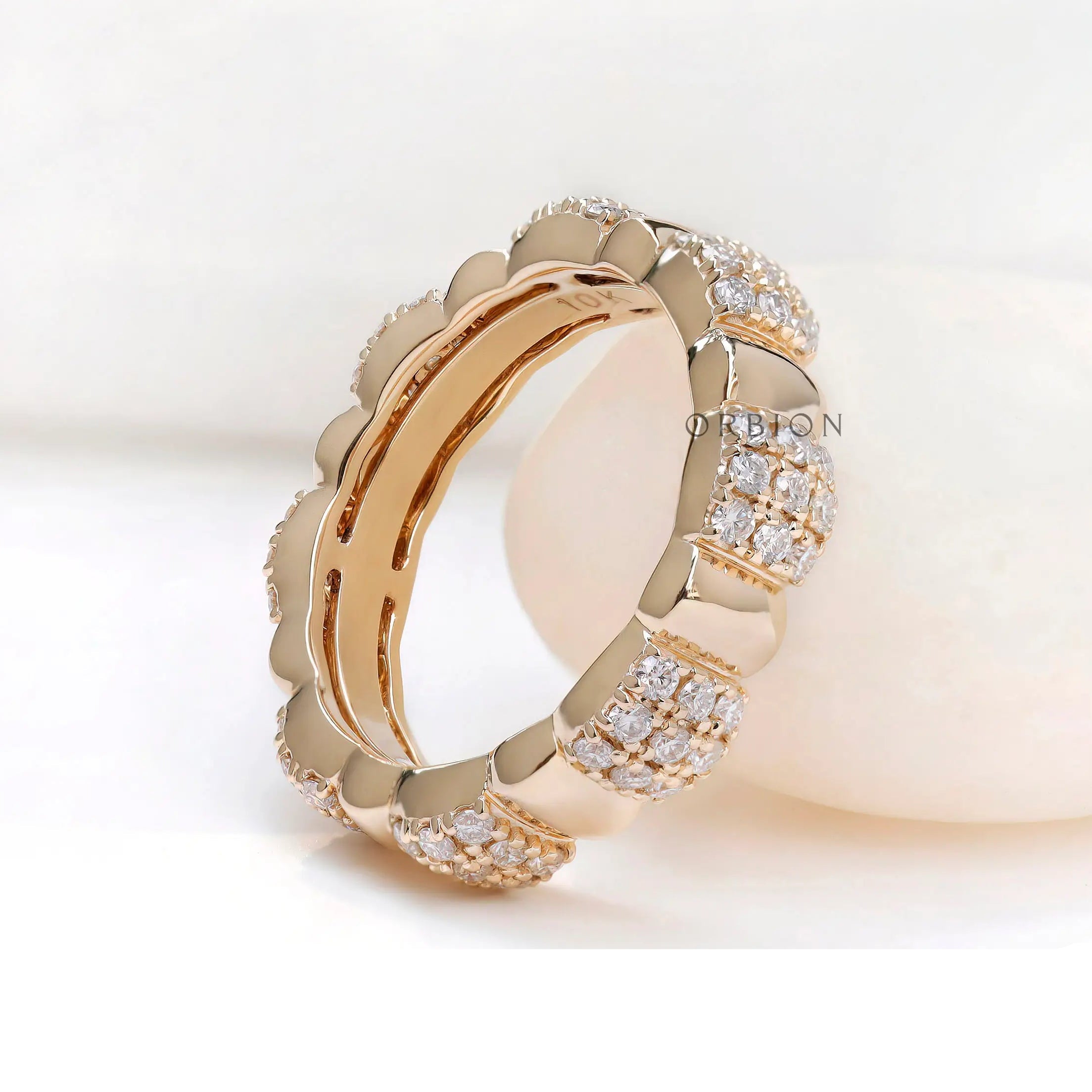 Stackable full eternity diamond ring in yellow gold