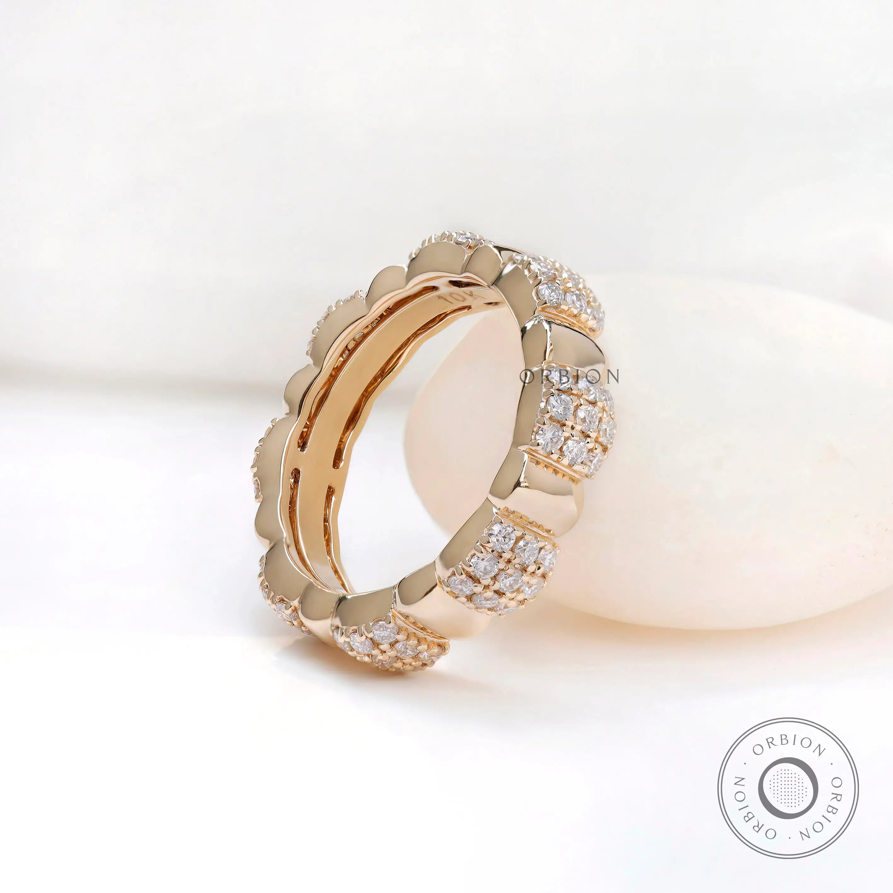 Stackable full eternity diamond ring in yellow gold