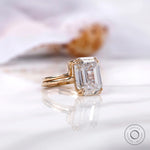 Two piece emerald cut engagement ring set in 14k yellow gold