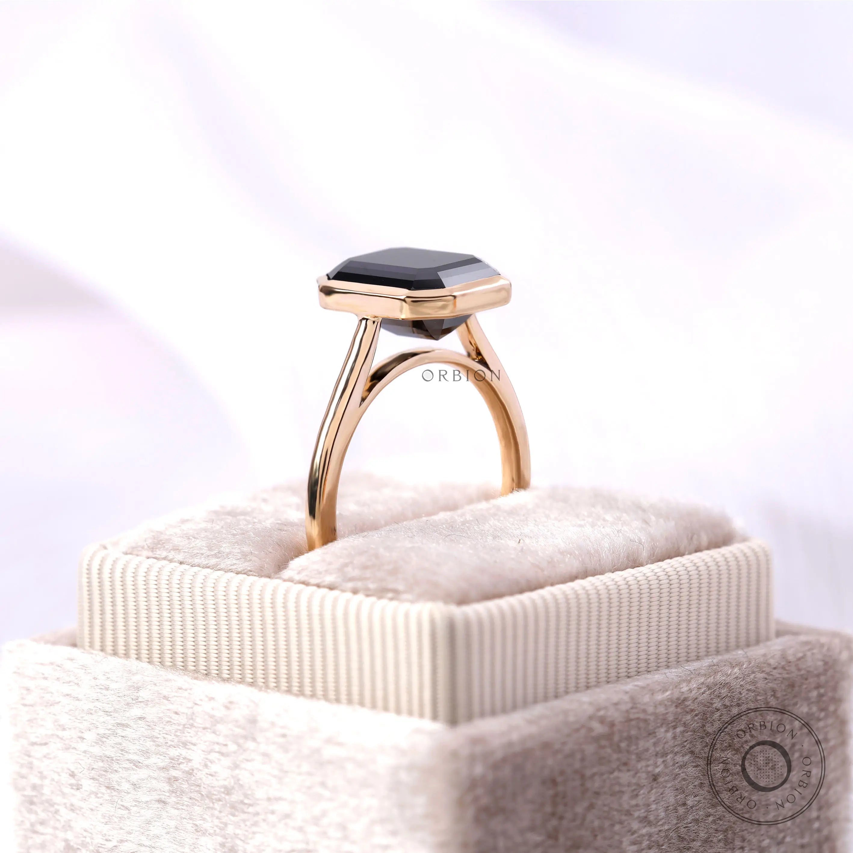 Black moissanite cathedral promise ring side view
