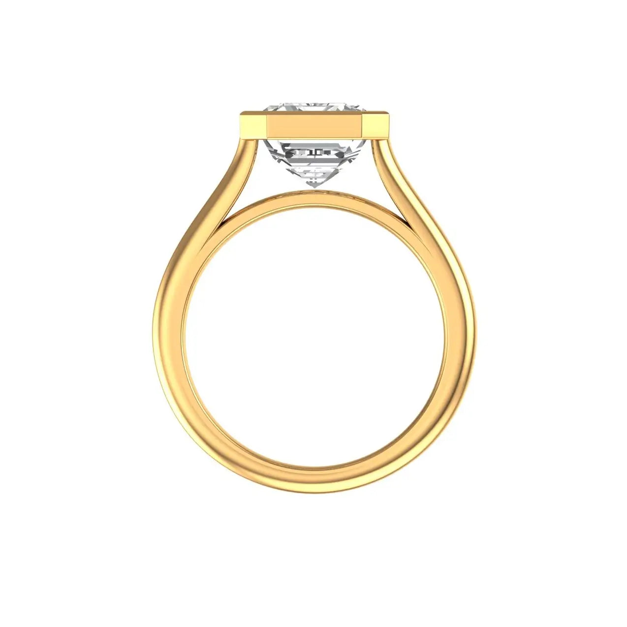4 carat emerald cut moissanite bezel cathedral ring modern engagement design

