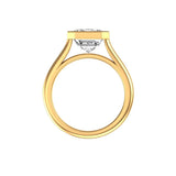 4 carat emerald cut moissanite bezel cathedral ring modern engagement design

