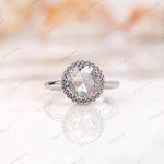 Moissanite Halo Ring with Rose Cut Center Stone in 10K White Gold