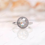 Moissanite Halo Ring with Rose Cut Center Stone in 10K White Gold