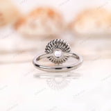 Back View of Moissanite Halo Ring with Rose Cut Center Stone, 10K White Gold