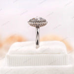 Moissanite Halo Ring in 10K White Gold, showcasing side view and polished finish with Rose Cut Center Stone.