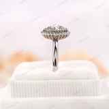 Moissanite Halo Ring in 10K White Gold, showcasing side view and polished finish with Rose Cut Center Stone.
