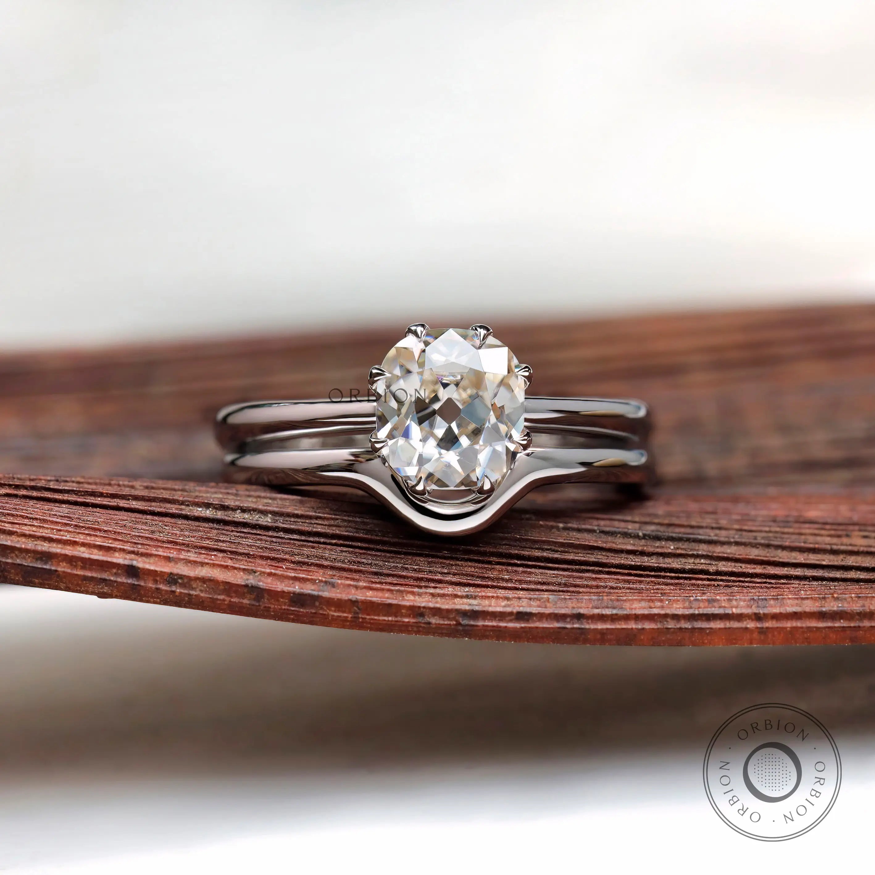 Elongated cushion moissanite engagement ring set in white gold