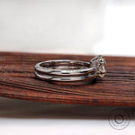 Cushion cut moissanite engagement ring set detail