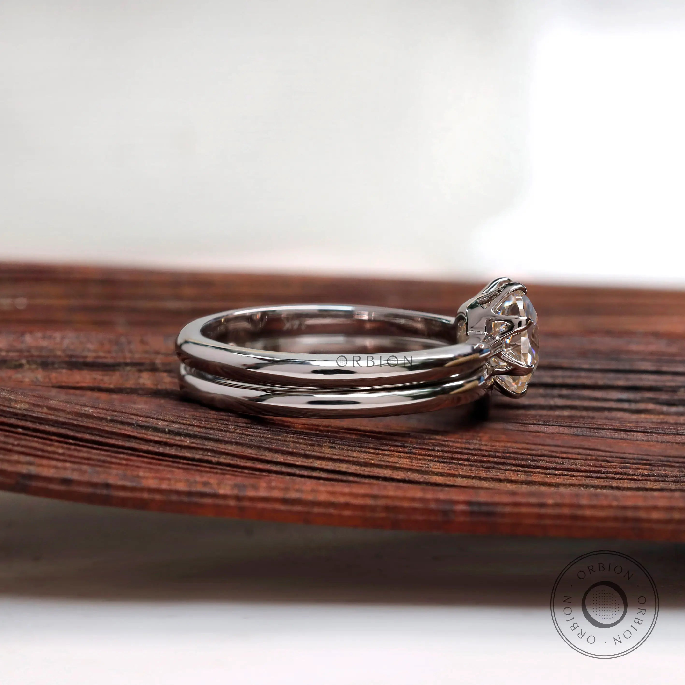 Cushion cut moissanite engagement ring set detail