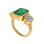 Green emerald cut moissanite ring with cushion old mine cut side stones
