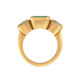 trilogy emerald moissanite ring with brushed matte gold band