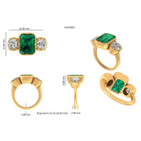 Georgian style green emerald cut moissanite ring with old mine cut cushion side stones
