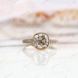 Bezel Set Cushion Cut Moissanite Engagement Ring with Round Side Stones in 14K Yellow Gold