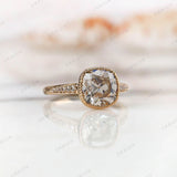Close-up of the bezel set band and setting of Moissanite Engagement Ring in 14K Yellow Gold