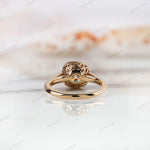 Back view of Bezel Set Cushion Cut Moissanite Engagement Ring with side stone detailing