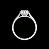 Cathedral profile showing tulip petals and raised round moissanite setting.