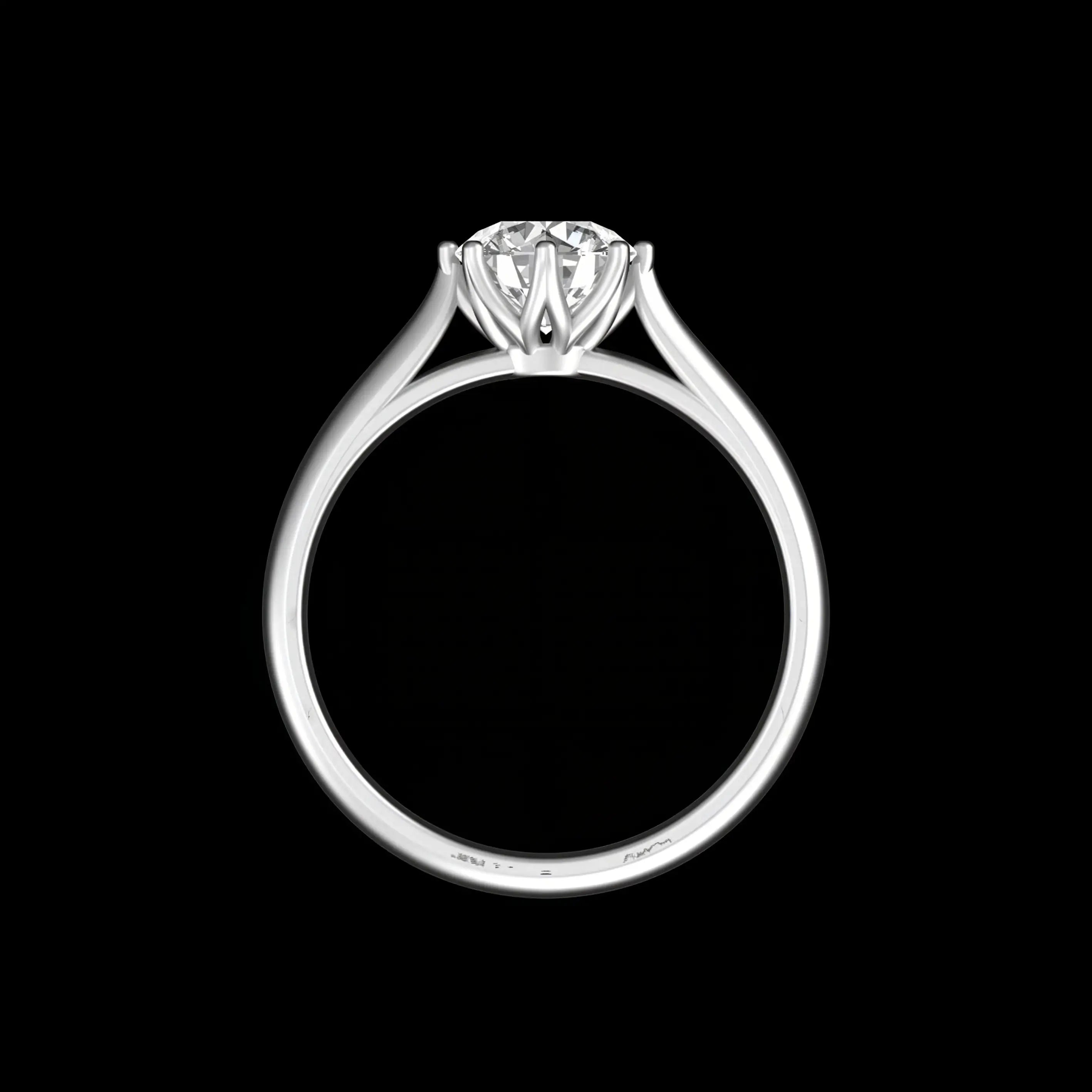 Cathedral profile showing tulip petals and raised round moissanite setting.