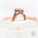 Stacking band with diamond details, complementing Moissanite halo ring