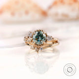 Front view nature inspired blue green moissanite ring set